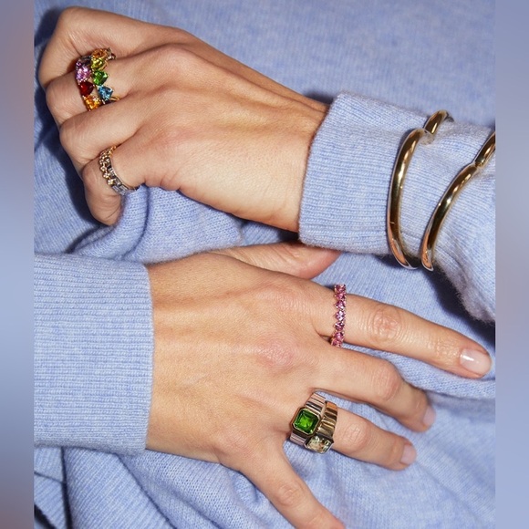 Alliance Multi Crystal Mini Rose Heart 9 carat Moissanite 925 Gold Ring - Picture 3 of 10